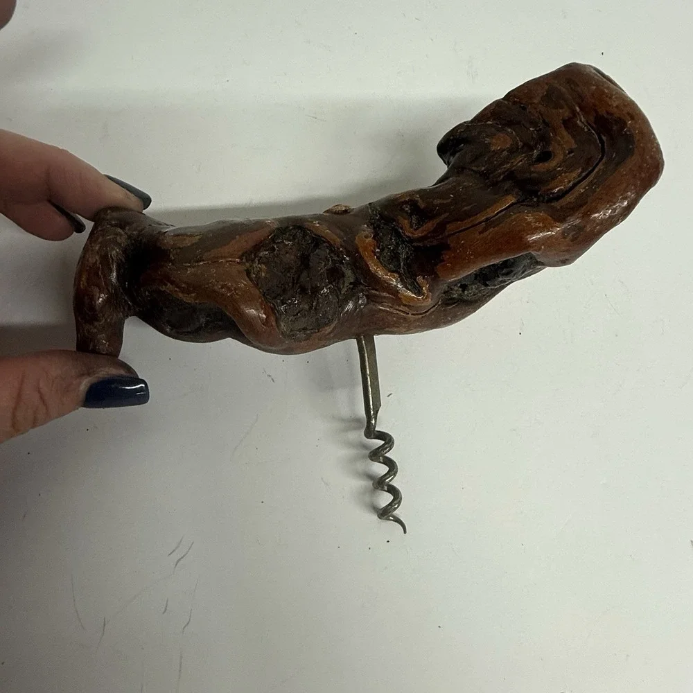 Vintage‎ Burl Grape Vine Root Wood Cork Screw Wine Bottle Opener Brown Bar 7